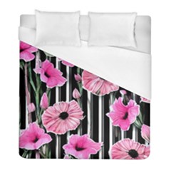 Black Stripes Beautifully Watercolor Flowers Duvet Cover (full/ Double Size) by GardenOfOphir