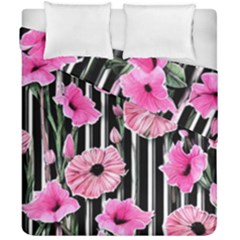 Black Stripes Beautifully Watercolor Flowers Duvet Cover Double Side (california King Size) by GardenOfOphir