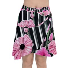 Black Stripes Beautifully Watercolor Flowers Chiffon Wrap Front Skirt by GardenOfOphir