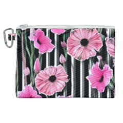 Black Stripes Beautifully Watercolor Flowers Canvas Cosmetic Bag (xl) by GardenOfOphir