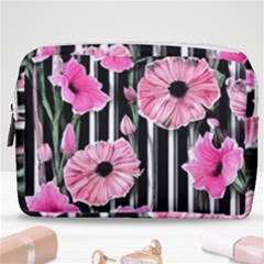 Black Stripes Beautifully Watercolor Flowers Make Up Pouch (medium) by GardenOfOphir