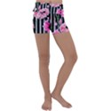 Black Stripes Beautifully watercolor flowers Kids  Lightweight Velour Yoga Shorts View1