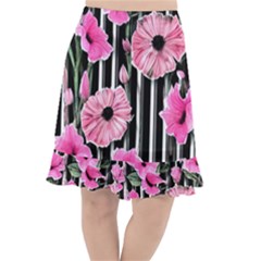 Black Stripes Beautifully Watercolor Flowers Fishtail Chiffon Skirt by GardenOfOphir