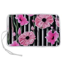 Black Stripes Beautifully Watercolor Flowers Pen Storage Case (l) by GardenOfOphir