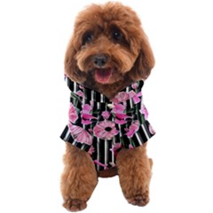 Black Stripes Beautifully Watercolor Flowers Dog Coat by GardenOfOphir