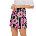 Black Stripes Beautifully watercolor flowers Mini Front Wrap Skirt View2