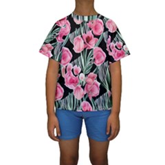 Expressive Watercolor Flowers Botanical Foliage Kids  Short Sleeve Swimwear by GardenOfOphir