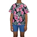 Expressive Watercolor Flowers Botanical Foliage Kids  Short Sleeve Swimwear View1