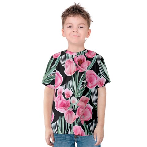 Expressive Watercolor Flowers Botanical Foliage Kids  Cotton Tee by GardenOfOphir