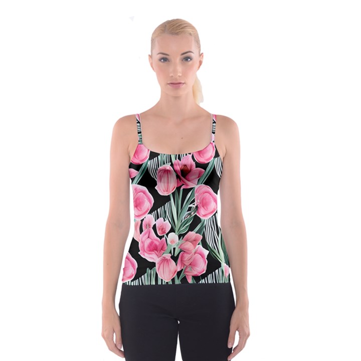 Expressive Watercolor Flowers Botanical Foliage Spaghetti Strap Top