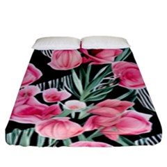 Expressive Watercolor Flowers Botanical Foliage Fitted Sheet (king Size) by GardenOfOphir