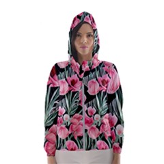 Expressive Watercolor Flowers Botanical Foliage Women s Hooded Windbreaker by GardenOfOphir