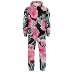 Expressive Watercolor Flowers Botanical Foliage Hooded Jumpsuit (men) by GardenOfOphir