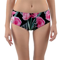 Expressive Watercolor Flowers Botanical Foliage Reversible Mid-waist Bikini Bottoms by GardenOfOphir