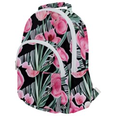 Expressive Watercolor Flowers Botanical Foliage Rounded Multi Pocket Backpack by GardenOfOphir