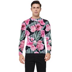 Expressive Watercolor Flowers Botanical Foliage Men s Long Sleeve Rash Guard by GardenOfOphir