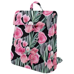 Expressive Watercolor Flowers Botanical Foliage Flap Top Backpack by GardenOfOphir