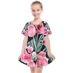 Expressive Watercolor Flowers Botanical Foliage Kids  Smock Dress by GardenOfOphir