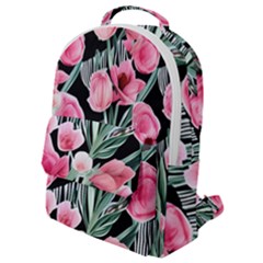 Expressive Watercolor Flowers Botanical Foliage Flap Pocket Backpack (small) by GardenOfOphir