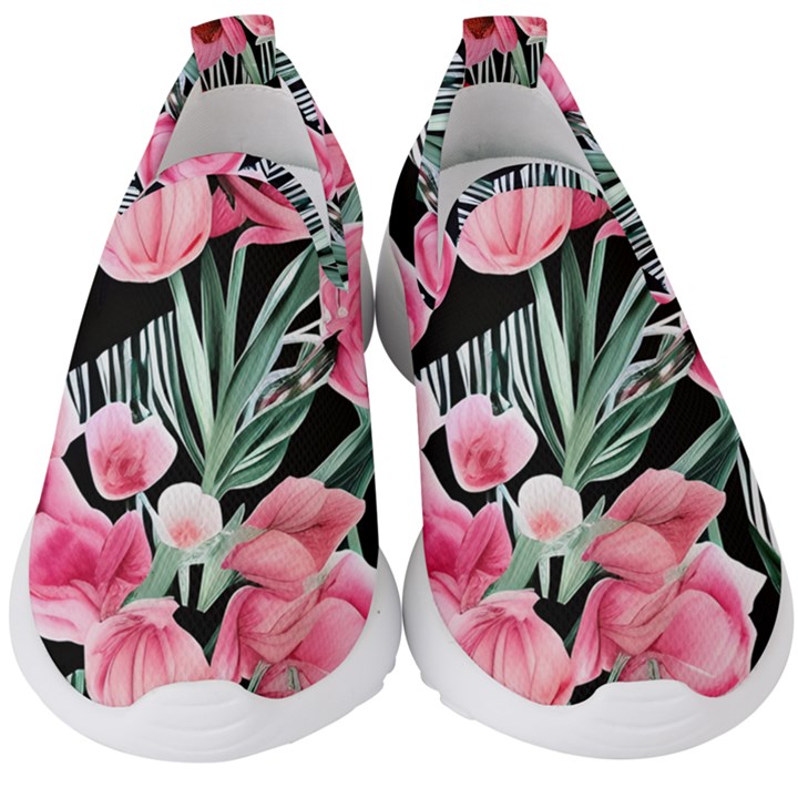 Expressive Watercolor Flowers Botanical Foliage Kids  Slip On Sneakers