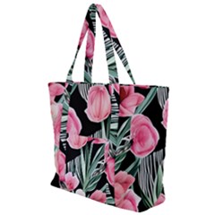 Expressive Watercolor Flowers Botanical Foliage Zip Up Canvas Bag by GardenOfOphir