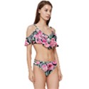 Expressive Watercolor Flowers Botanical Foliage Ruffle Edge Tie Up Bikini Set	 View3