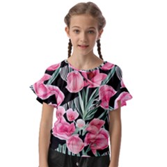 Expressive Watercolor Flowers Botanical Foliage Kids  Cut Out Flutter Sleeves by GardenOfOphir