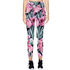 Expressive Watercolor Flowers Botanical Foliage Pocket Leggings  by GardenOfOphir