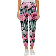 Expressive Watercolor Flowers Botanical Foliage Cropped Drawstring Pants by GardenOfOphir