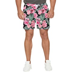 Expressive Watercolor Flowers Botanical Foliage Men s Runner Shorts by GardenOfOphir