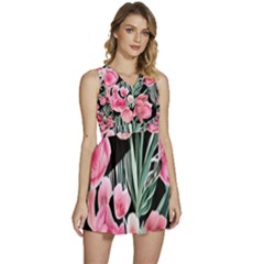 Expressive Watercolor Flowers Botanical Foliage Sleeveless High Waist Mini Dress