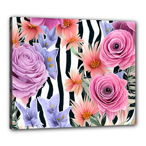 Delightful Watercolor Flowers And Foliage Canvas 24  X 20  (stretched) by GardenOfOphir