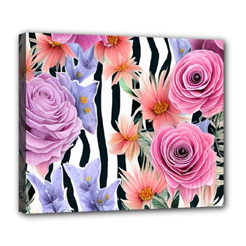 Delightful Watercolor Flowers And Foliage Deluxe Canvas 24  X 20  (stretched) by GardenOfOphir