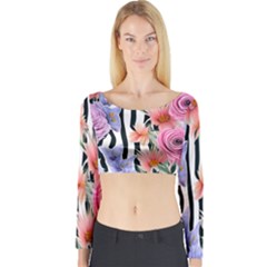 Delightful Watercolor Flowers And Foliage Long Sleeve Crop Top by GardenOfOphir