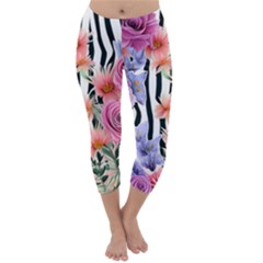 Delightful Watercolor Flowers And Foliage Capri Winter Leggings  by GardenOfOphir