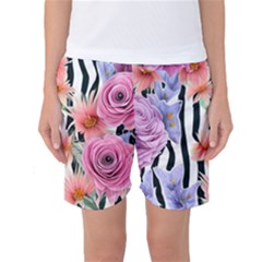 Delightful Watercolor Flowers And Foliage Women s Basketball Shorts by GardenOfOphir