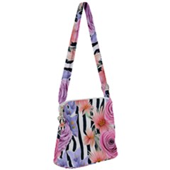 Delightful Watercolor Flowers And Foliage Zipper Messenger Bag