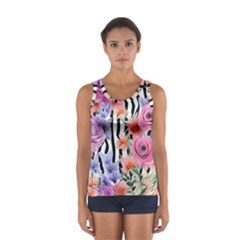 Delightful Watercolor Flowers And Foliage Sport Tank Top  by GardenOfOphir