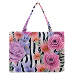 Delightful Watercolor Flowers And Foliage Zipper Medium Tote Bag by GardenOfOphir