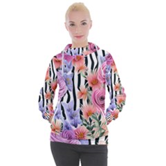 Delightful Watercolor Flowers And Foliage Women s Hooded Pullover by GardenOfOphir