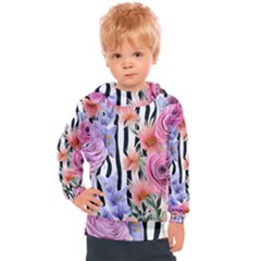 Delightful Watercolor Flowers And Foliage Kids  Hooded Pullover by GardenOfOphir