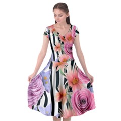 Delightful Watercolor Flowers And Foliage Cap Sleeve Wrap Front Dress by GardenOfOphir