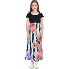 Delightful Watercolor Flowers And Foliage Kids  Flared Maxi Skirt by GardenOfOphir