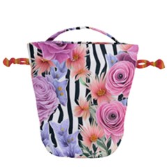 Delightful Watercolor Flowers And Foliage Drawstring Bucket Bag by GardenOfOphir