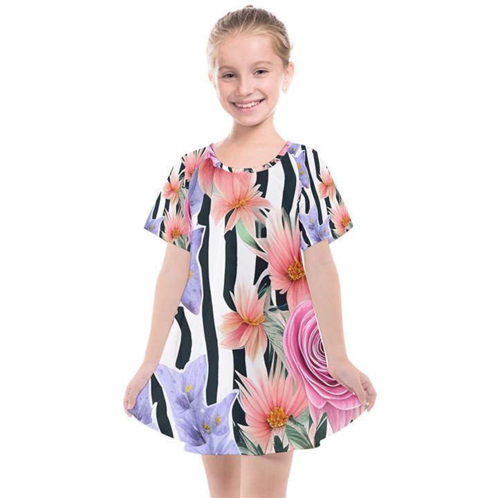 Delightful watercolor flowers and foliage Kids  Smock Dress