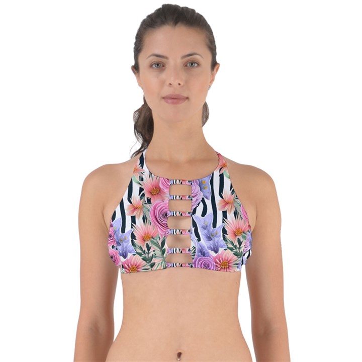 Delightful watercolor flowers and foliage Perfectly Cut Out Bikini Top