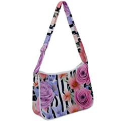 Delightful Watercolor Flowers And Foliage Zip Up Shoulder Bag by GardenOfOphir