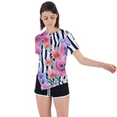 Delightful Watercolor Flowers And Foliage Asymmetrical Short Sleeve Sports Tee by GardenOfOphir