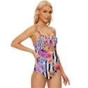 Delightful watercolor flowers and foliage Knot Front One-Piece Swimsuit View3