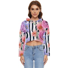 Delightful Watercolor Flowers And Foliage Women s Lightweight Cropped Hoodie by GardenOfOphir